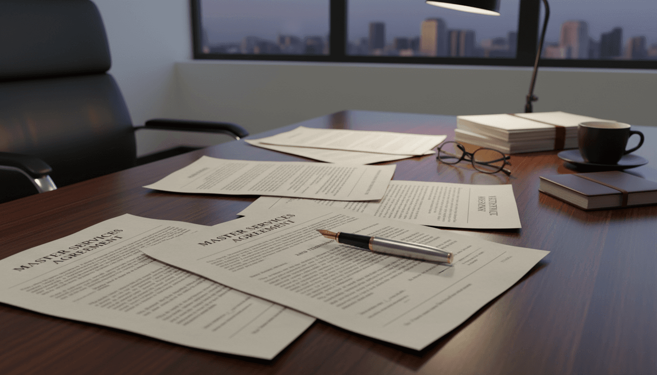 Documentos legales y contrato en mesa profesional